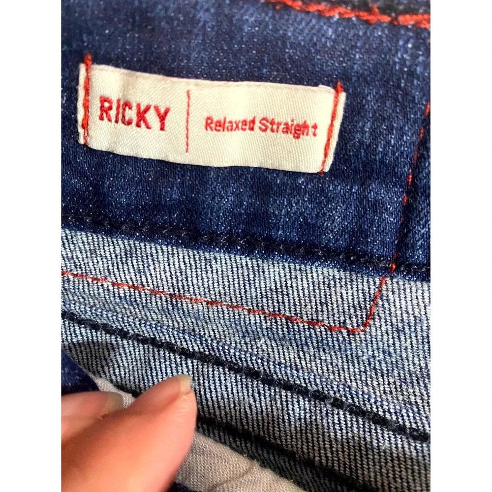 True Religion Ricky Straight Jeans Mens 38 Blue Denim Cotton Stretch Relaxed Fit